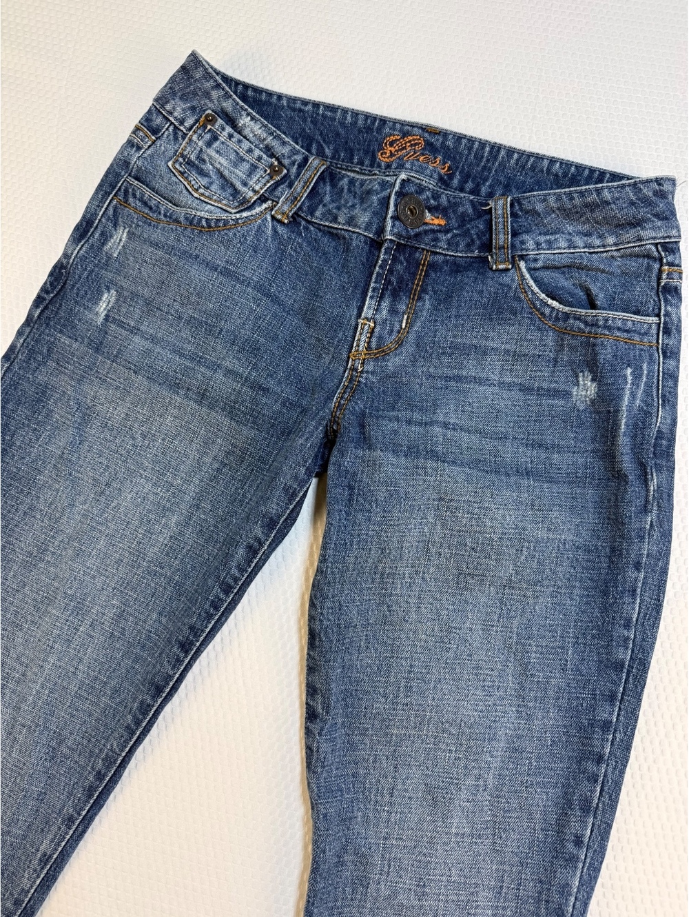 Guess Womens 28 Straight Leg Jeans Medium Wash Distressed Stretch Y2K Denim